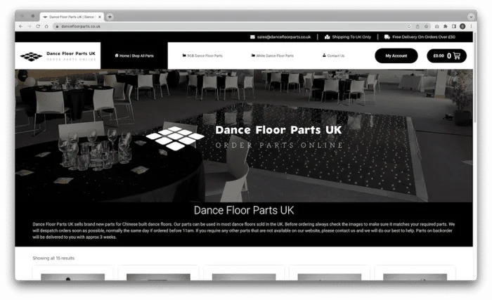 Dance Floor Parts website from the Nexar Web Services portfolio