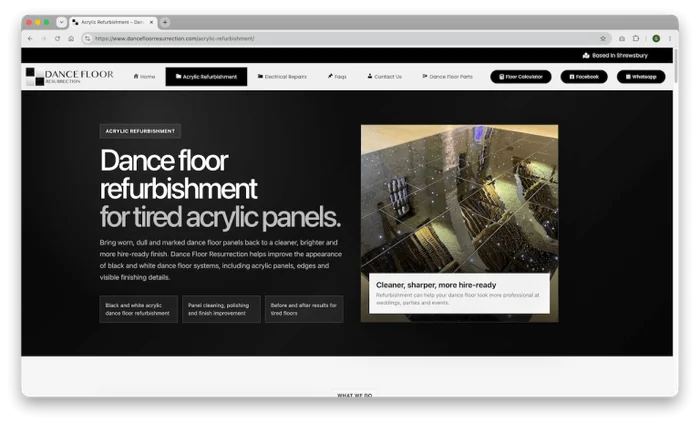 Dance Floor Resurrection website from the Nexar Web Services portfolio