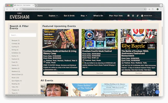 Visit Evesham website from the Nexar Web Services portfolio